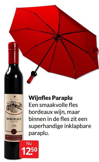 Aanbiedingen Wijnfles paraplu - Huismerk - Boekenvoordeel - Geldig van 30/04/2022 tot 08/05/2022 bij Boekenvoordeel