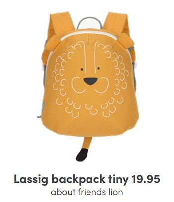Aanbiedingen Lassig backpack tiny about friends lion - Lassig - Geldig van 08/05/2022 tot 14/05/2022 bij Baby & Tiener Megastore