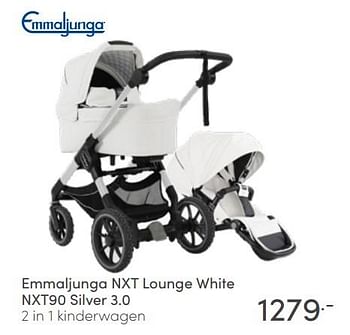 Aanbiedingen Emmaljunga nxt lounge white nxt90 silver 3.0 2 in 1 kinderwagen - Emmaljunga - Geldig van 08/05/2022 tot 14/05/2022 bij Baby & Tiener Megastore