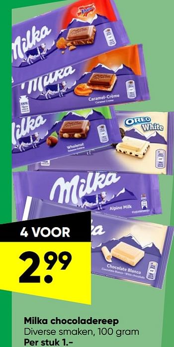 Aanbiedingen Milka chocoladereep - Milka - Geldig van 09/05/2022 tot 22/05/2022 bij Big Bazar