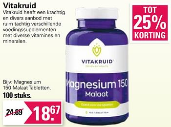 Aanbiedingen Magnesium 150 malaat tabletten - Vitakruid - Geldig van 11/05/2022 tot 28/05/2022 bij De Online Drogist