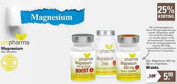 Aanbiedingen Magnesium 400 mg b6 en l-tryptofaan - Unipharma - Geldig van 11/05/2022 tot 28/05/2022 bij De Online Drogist