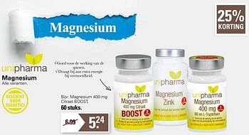 Aanbiedingen Magnesium 400 mg citraat boost - Unipharma - Geldig van 11/05/2022 tot 28/05/2022 bij De Online Drogist