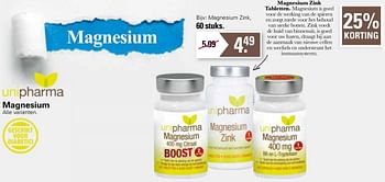 Aanbiedingen Magnesium zink - Unipharma - Geldig van 11/05/2022 tot 28/05/2022 bij De Online Drogist