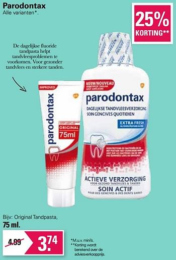 Aanbiedingen Original tandpasta - Parodontax - Geldig van 11/05/2022 tot 28/05/2022 bij De Online Drogist