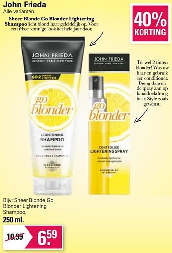 Aanbiedingen Sheer blonde go blonder lightening shampoo - John Frieda - Geldig van 11/05/2022 tot 28/05/2022 bij De Online Drogist