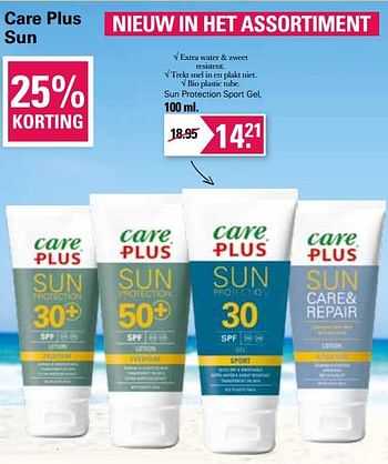 Aanbiedingen Sun protection sport gel - Care Plus - Geldig van 11/05/2022 tot 28/05/2022 bij De Online Drogist