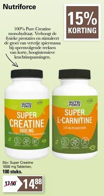 Aanbiedingen Super creatine 1000 mg tabletten - Nutriforce - Geldig van 11/05/2022 tot 28/05/2022 bij De Online Drogist