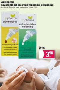Aanbiedingen Unipharma povidonjood en chloorhexidine oplossing - Unipharma - Geldig van 11/05/2022 tot 28/05/2022 bij De Online Drogist