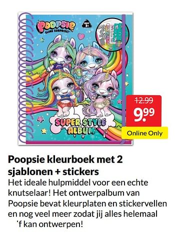 Aanbiedingen Poopsie kleurboek met 2 sjablonen + stickers - Poopsie - Geldig van 14/05/2022 tot 22/05/2022 bij Boekenvoordeel