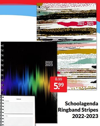 Aanbiedingen Schoolagenda ringband stripes 2022-2023 - Huismerk - Boekenvoordeel - Geldig van 14/05/2022 tot 22/05/2022 bij Boekenvoordeel