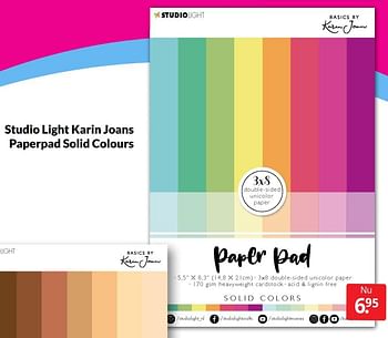 Aanbiedingen Studio light karin joans paperpad solid colours - Studio Light - Geldig van 14/05/2022 tot 22/05/2022 bij Boekenvoordeel