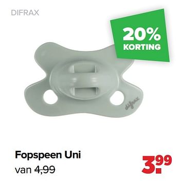 Aanbiedingen Fopspeen uni - Difrax - Geldig van 16/05/2022 tot 11/06/2022 bij Baby-Dump