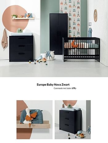 Aanbiedingen Europe baby nova zwart commode met laden - Europe baby - Geldig van 17/05/2022 tot 13/06/2022 bij Babypark