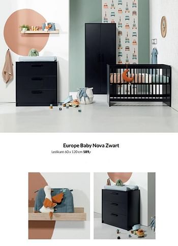 Aanbiedingen Europe baby nova zwart ledikant - Europe baby - Geldig van 17/05/2022 tot 13/06/2022 bij Babypark