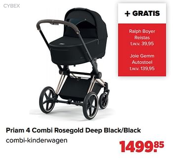 Aanbiedingen Cybex priam 4 combi rosegold deep black-black combi-kinderwagen - Cybex - Geldig van 16/05/2022 tot 11/06/2022 bij Baby-Dump