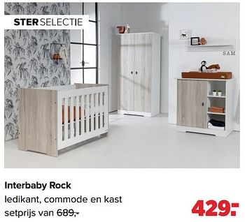 Aanbiedingen Interbaby rock ledikant, commode en kast - Interbaby - Geldig van 16/05/2022 tot 11/06/2022 bij Baby-Dump