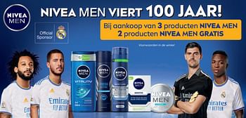 Aanbiedingen Nivea men viert 100 jaar! bij aankoop van 3 producten nivea men 2 producten nivea men gratis - Nivea - Geldig van 20/05/2022 tot 24/06/2022 bij Supra Bazar