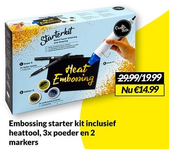 Aanbiedingen Embossing starter kit inclusief heattool, 3x poeder en 2 markers - Starter - Geldig van 21/05/2022 tot 29/05/2022 bij Boekenvoordeel