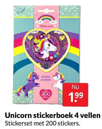 Aanbiedingen Unicorn stickerboek - Huismerk - Boekenvoordeel - Geldig van 21/05/2022 tot 29/05/2022 bij Boekenvoordeel