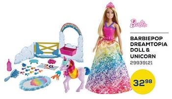 Aanbiedingen Barbiepop dreamtopia doll + unicorn - Mattel - Geldig van 20/05/2022 tot 24/06/2022 bij Supra Bazar