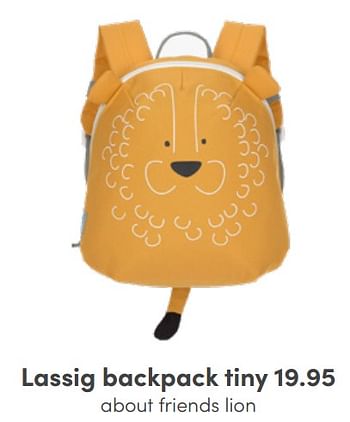Aanbiedingen Lassig backpack tiny about friends lion - Lassig - Geldig van 22/05/2022 tot 28/05/2022 bij Baby & Tiener Megastore