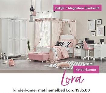 Aanbiedingen Kinderkamer met hemelbed lora - Huismerk - Baby &amp; Tiener Megastore - Geldig van 22/05/2022 tot 04/06/2022 bij Baby & Tiener Megastore