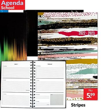 Aanbiedingen Agenda school stripes - Huismerk - Boekenvoordeel - Geldig van 28/05/2022 tot 05/06/2022 bij Boekenvoordeel