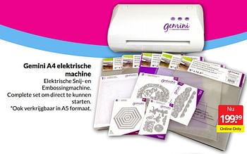 Aanbiedingen Gemini a4 elektrische machine - Huismerk - Boekenvoordeel - Geldig van 28/05/2022 tot 05/06/2022 bij Boekenvoordeel
