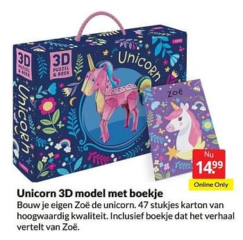 Aanbiedingen Unicorn 3d model met boekje - Huismerk - Boekenvoordeel - Geldig van 04/06/2022 tot 12/06/2022 bij Boekenvoordeel