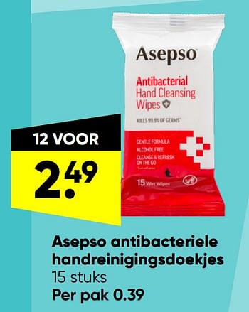 Aanbiedingen Asepso antibacteriele handreinigingsdoekjes - Asepso - Geldig van 06/06/2022 tot 19/06/2022 bij Big Bazar