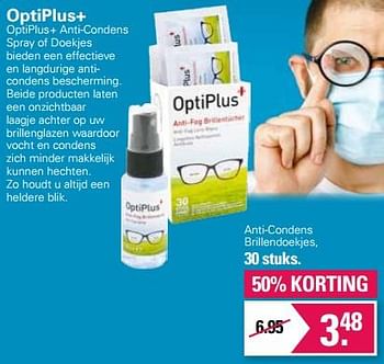 Aanbiedingen Anti-condens brillendoekjes - OptiPlus+ - Geldig van 01/06/2022 tot 18/06/2022 bij De Online Drogist