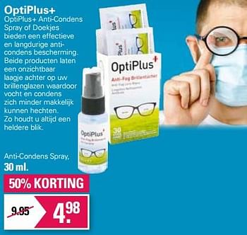 Aanbiedingen Anti-condens spray - OptiPlus+ - Geldig van 01/06/2022 tot 18/06/2022 bij De Online Drogist