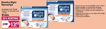 Aanbiedingen Breathe right neusstrips - Breathe right - Geldig van 01/06/2022 tot 18/06/2022 bij De Online Drogist