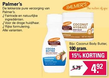 Aanbiedingen Coconut body butter - Palmer's - Geldig van 01/06/2022 tot 18/06/2022 bij De Online Drogist