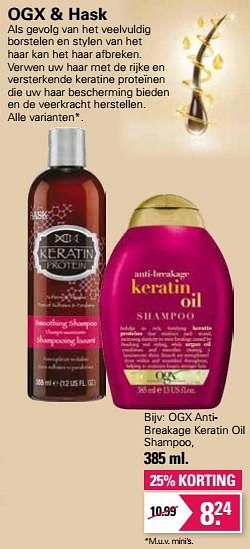 Aanbiedingen Ogx antibreakage keratin oil shampoo - OGX - Geldig van 01/06/2022 tot 18/06/2022 bij De Online Drogist