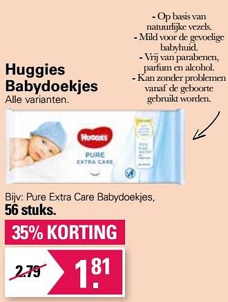 Aanbiedingen Pure extra care babydoekjes - Huggies - Geldig van 01/06/2022 tot 18/06/2022 bij De Online Drogist