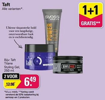 Aanbiedingen Taft titane styling gel - Schwartzkopf - Geldig van 01/06/2022 tot 18/06/2022 bij De Online Drogist