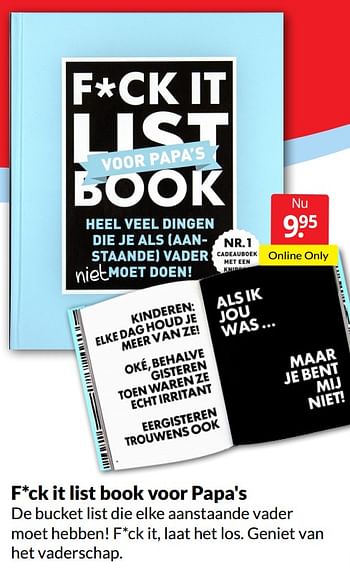 Aanbiedingen F*ck it list book voor papa`s - Huismerk - Boekenvoordeel - Geldig van 11/06/2022 tot 19/06/2022 bij Boekenvoordeel