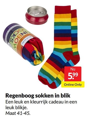 Aanbiedingen Regenboog sokken in blik - Huismerk - Boekenvoordeel - Geldig van 11/06/2022 tot 19/06/2022 bij Boekenvoordeel