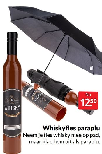 Aanbiedingen Whiskyfles paraplu - Huismerk - Boekenvoordeel - Geldig van 11/06/2022 tot 19/06/2022 bij Boekenvoordeel