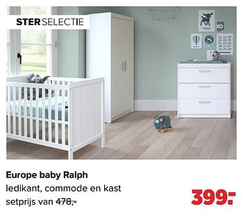 Aanbiedingen Europe baby ralph ledikant, commode en kast - Europe baby - Geldig van 13/06/2022 tot 02/07/2022 bij Baby-Dump