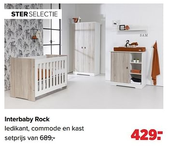 Aanbiedingen Interbaby rock ledikant, commode en kast - Interbaby - Geldig van 13/06/2022 tot 02/07/2022 bij Baby-Dump