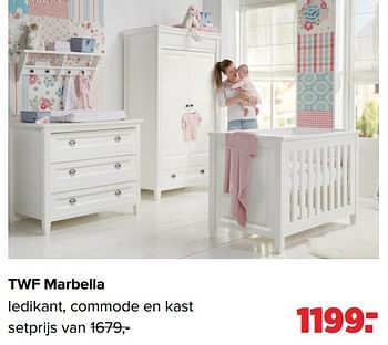 Aanbiedingen Twf marbella ledikant, commode en kast - TWF - Geldig van 13/06/2022 tot 02/07/2022 bij Baby-Dump