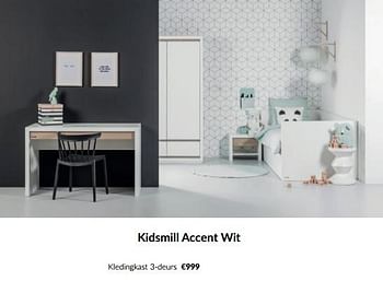 Aanbiedingen Kidsmill accent wit kledingkast 3-deurs - Kidsmill - Geldig van 14/06/2022 tot 18/07/2022 bij Babypark