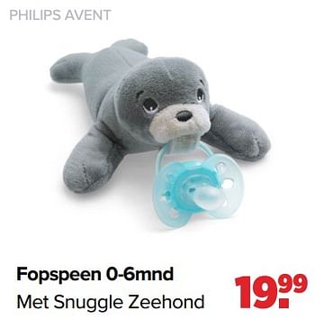 Aanbiedingen Philips avent fopspeen 0-6mnd met snuggle zeehond - Philips - Geldig van 13/06/2022 tot 02/07/2022 bij Baby-Dump