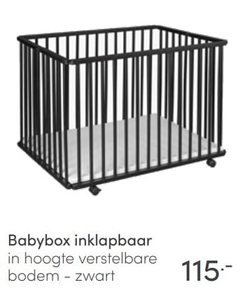 Aanbiedingen Babybox inklapbaar in hoogte verstelbare bodem - zwart - Huismerk - Baby &amp; Tiener Megastore - Geldig van 19/06/2022 tot 25/06/2022 bij Baby & Tiener Megastore