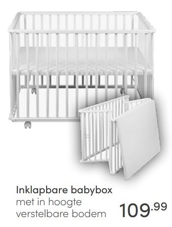 Aanbiedingen Inklapbare babybox met in hoogte verstelbare bodem - Huismerk - Baby &amp; Tiener Megastore - Geldig van 19/06/2022 tot 25/06/2022 bij Baby & Tiener Megastore