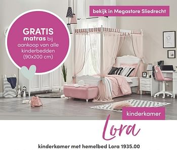 Aanbiedingen Kinderkamer met hemelbed lora - Huismerk - Baby &amp; Tiener Megastore - Geldig van 19/06/2022 tot 02/07/2022 bij Baby & Tiener Megastore