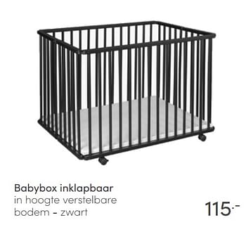 Aanbiedingen Babybox inklapbaar in hoogte verstelbare bodem - zwart - Huismerk - Baby &amp; Tiener Megastore - Geldig van 26/06/2022 tot 02/07/2022 bij Baby & Tiener Megastore